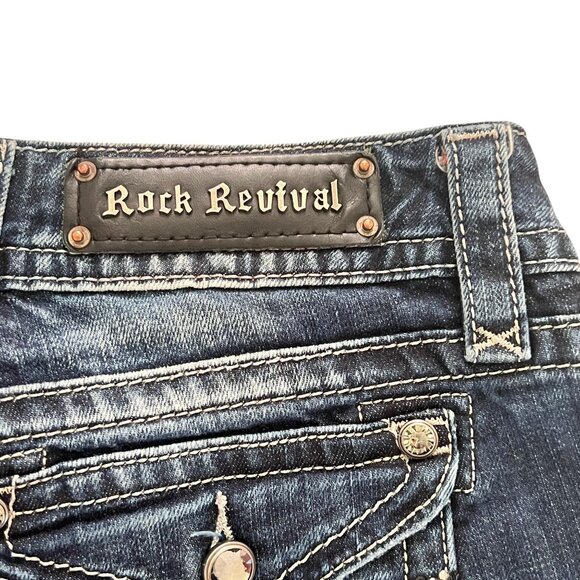 Rock Revival Jeans Womens 28 Evelyn Low Rise Boot Dark Wash Sequin Embellished - Picture 8 of 16